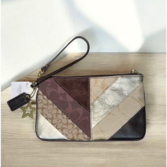 Y2K Coach F17614 Gallery Signature Patchwork Shoulder Bag & F46199 Wristlet - Picture 7 of 14